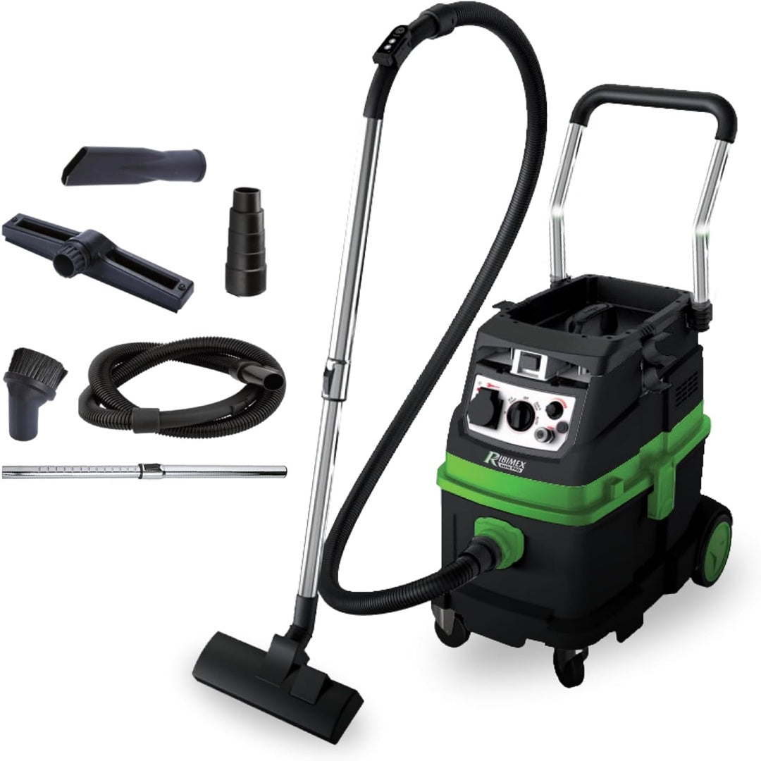 Aspirateur a cuve avec un tube telescopique, coloris noir et blanc
