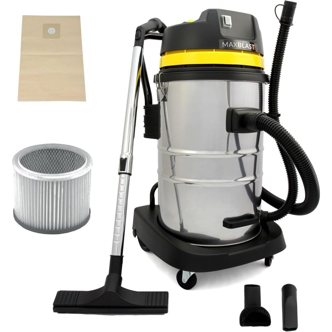 Aspirateur mixte avec la collecte de l'eau et des poussieres et une prise en main par poignee