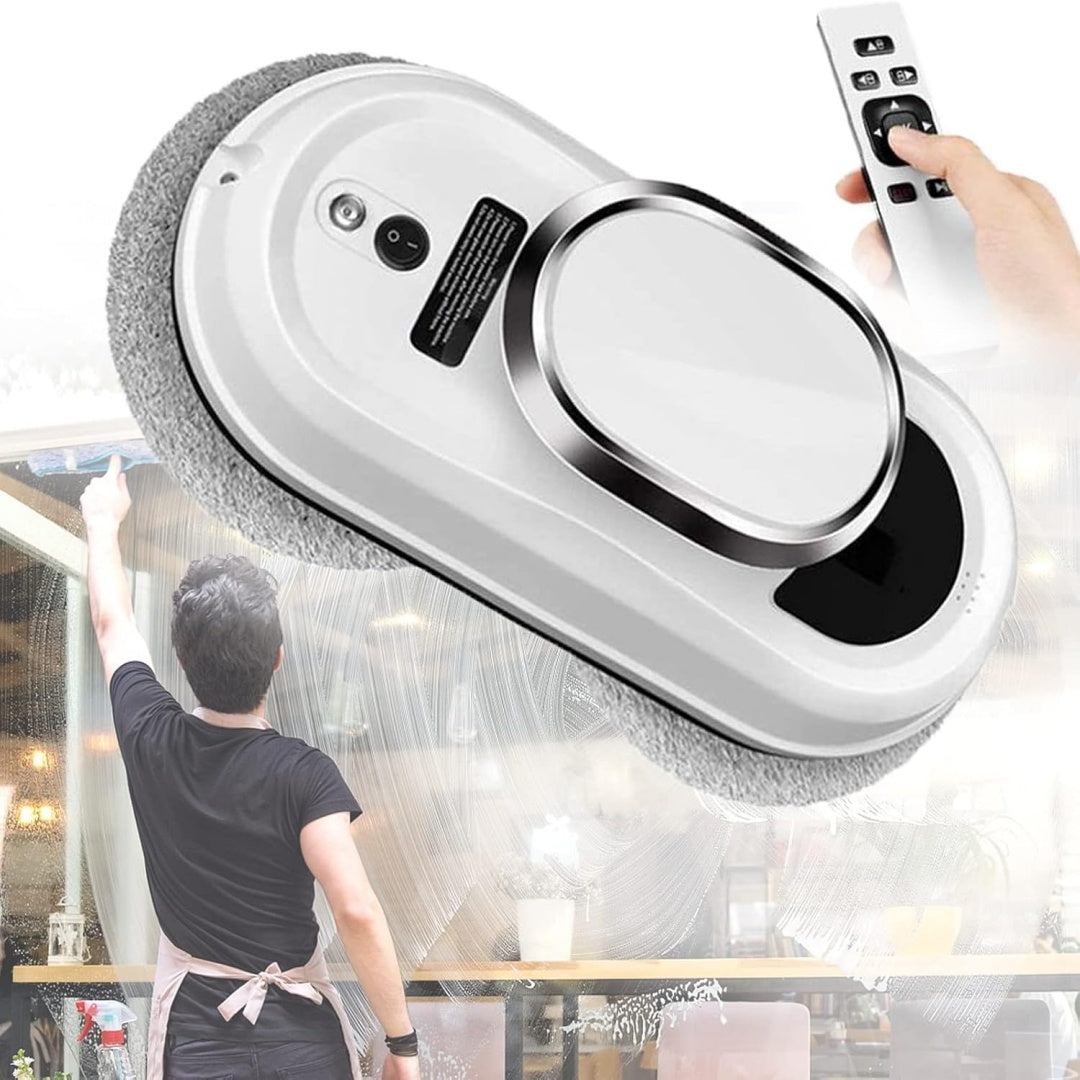 Robot lave vitres, coloris blanc et gris, avec une commande a distance